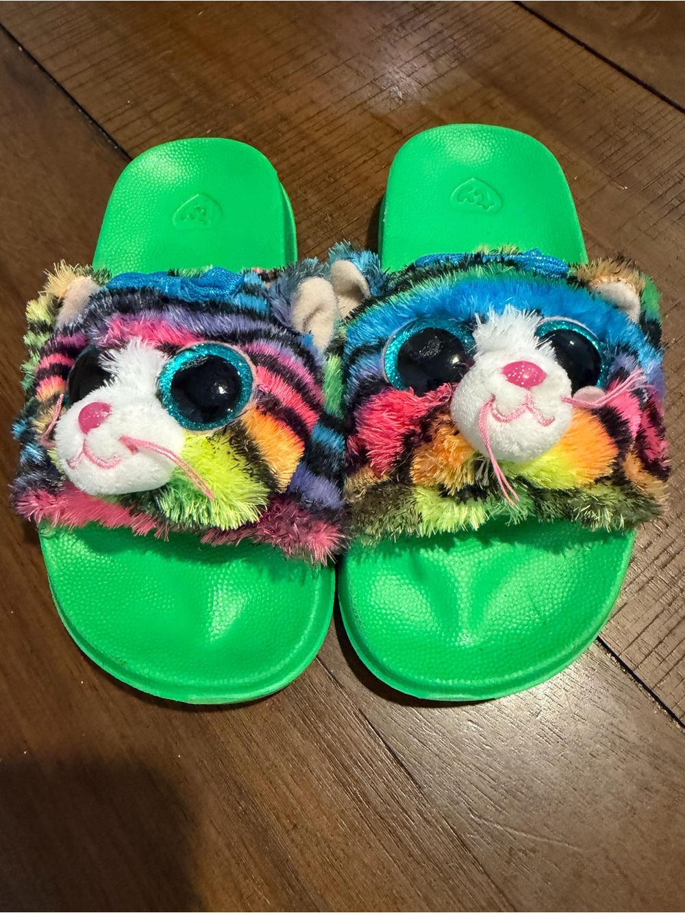 Ty Plush Animal Sandal Slides - Green/Pink